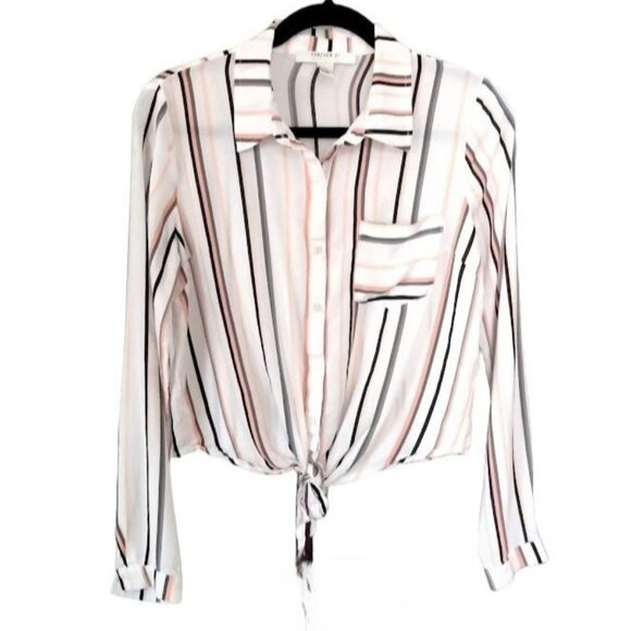 Forever 21 Contemporary Womens Striped Button Down Front Tie Top Size Small - Picture 2 of 7